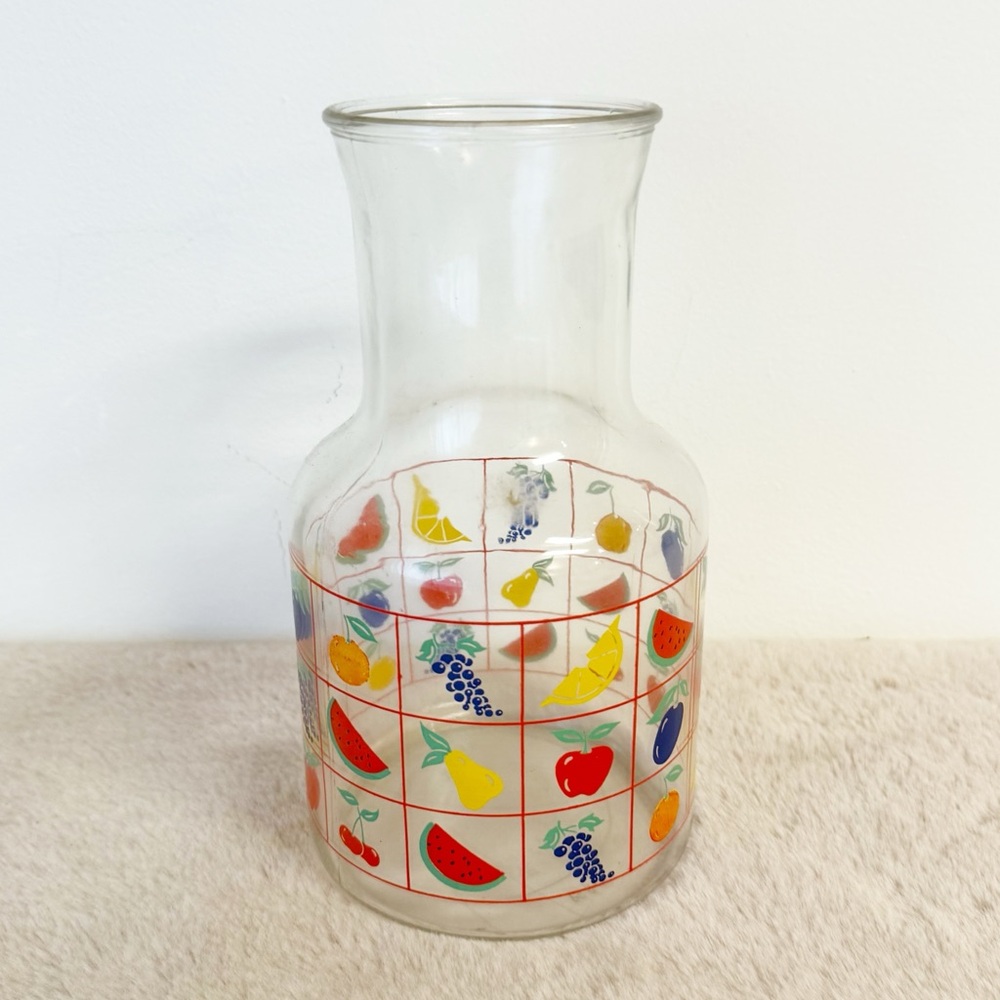 VINTAGE KIG Indonesia Juice Carafe with Fruit Design Mid-Century Modern